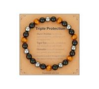 AstraGlam Crystal Beaded Bracelets for Women Men, 8mm Triple Protection Tiger Eye Black Obsidian Hematite Bracelet, Strength, Protection Balance for Men & Women, Gifts for Christmas, Birthdays
