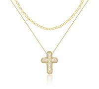 AstraGlam Gold Cross Necklace for Women with Zirconia, 14K Gold-Plated Chain with a Mariner Chain Style, Adjustable Necklace, Cross Chain for an Elegant Charm