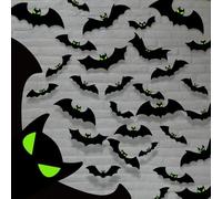 AstraGlam Halloween Decorations - 48 Pcs Spooky 3D Bats with Glow Eyes for Indoor Outdoor Party Decor, Halloween Stickers - Plastic Scary Gothic Stickers for Bathroom Kitchen Home Room Wall