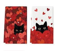 AstraGlam Microfiber Kitchen Towels - 2PCS Valentine's Dish Tea Towels for Kitchen 18 x 26 Inch Home Decoration Black Cats Red Hearts Hand Towels Soft Absorbent Aesthetic Design, Kitchen Accessories