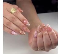 AstraGlam Press On Nails in Almond Shape, 24 Pieces of Stick on Fake Nails, Including a Tool Kit, Pink Nail Files, Reusable Medium Artificial Nails for DIY at Home or in a Nail Studio