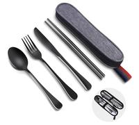 AstraGlam Reusable Travel Cutlery Set with Case, Premium Stainless Steel Flatware, Portable Silverware for Lunch, Camping, Picnic, Travel Fork and Spoon Set, To Go Utensils, Dishwasher Safe