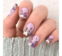AstraGlam Stick-on Fingernails, 24 Pieces of Press On Nails with a Purple Flower Design, Easy-to-Apply Artificial Nails with Nail Adhesive, Ideal for Quick Nail Styling