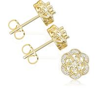 AstraGlam Women's Ear Studs with 14K Gold Plating and Zirconia Inlay, Flower-shaped Design, Butterfly-shaped Design at the End, Hypoallergenic, Suitable for Sensitive Skin, Elegant Earrings for