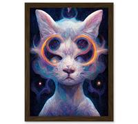 Astral Cat In Psilocybin Universe Artwork Framed Wall Art Print A4 Artery8 Brown One Size