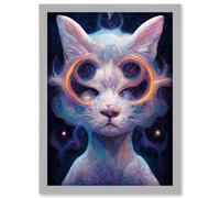 Astral Cat In Psilocybin Universe Artwork Framed Wall Art Print A4 Artery8 Light Grey One Size