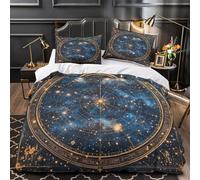 Astral map 3D Digital Print Duvet Cover 3pcs 100% Microfibre Fade-Resistant Wash Vintage celestial design Comforter Cover 2 Pillow Shams Zipper Closure Machine Washable Adult Room Double（200x200cm）