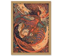 Astral Projection Conceptual Art Illustration Artwork Framed Wall Art Print A4 Artery8 Light Oak One Size