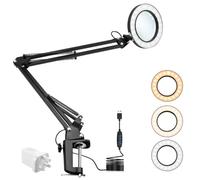 AstraLoom 10X Magnifying Glass with Light - 72 LED Adjustable Desk Lamp, 3 Color Modes & 10-Level Dimming, 37cm Flexible Arm for Crafting, Reading, Jewelry Repair (Black, UK Plug Included)