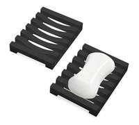 AstraLoom 2 Pack Silicone Soap Dish, Self Draining Drain Rack for Bathroom Kitchen Sink (Black)