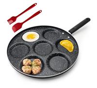 AstraLoom 7-Hole Mini Pancake Pan, 30cm Non-Stick Pan for Pancake/Frying Eggs/Omelette/Hamburger/Dumplings, Suitable for Gas/Coal Gas/Electric Ceramic Stoves, with Silicone Scraper and Oil Brush