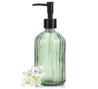 AstraLoom Green Soap Dispenser, 400ml/14oz Refillable Glass Bottle with Rust-Proof Plastic Pump Head, Suitable for Liquid Soap/Shampoo/Lotion/Essential Oil
