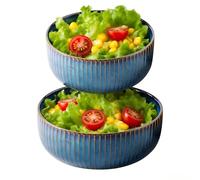 AstraLoom Large Salad Bowl - 1800ml & 1000ml Combo Handmade Ceramic Serving Bowl for Fruit, Pasta, Soup | Microwave & Dishwasher Safe | Stackable Design (Blue, 21.3cm & 15.3cm)