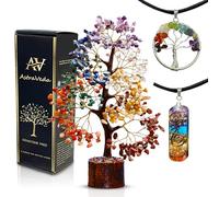 AstraVeda 7 Chakra Crystal Tree of Life with 2 Chakra Pendants - Feng Shui Gemstone Tree for Positive Energy, Meditation, Healing Crystals, Spiritual Décor & Mindfulness Gifts
