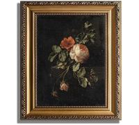 ASTRDECOR Framed Canvas Wall Art of Vintage Flower, Floral Rose Retro Picture Paintings, Botanical Floral Wall Artwork, Victorian Picture Framed Prints for Living Room Gallery Decor - 12''x16''