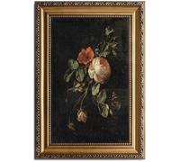 ASTRDECOR Framed Canvas Wall Art of Vintage Flower, Floral Rose Retro Picture Paintings, Botanical Floral Wall Artwork, Victorian Picture Framed Prints for Living Room Gallery Decor - 20''x30''