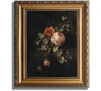 ASTRDECOR Framed Canvas Wall Art of Vintage Flower, Floral Rose Retro Picture Paintings, Botanical Floral Wall Artwork, Victorian Picture Framed Prints for Living Room Gallery Decor - 9''x12''