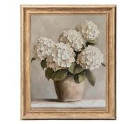 ASTRDECOR Framed Vintage Floral Wall Art, White Hydrangea Flower Canvas Painting with Wood Grain Frame, Flowers Painting Picture, Rustic Wall Decor Gifts for Friends or Family, 9x12in