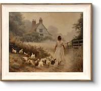 ASTRDECOR Framed Vintage Wall Art, Farmhouse Decor Girl Chicken Farm Canvas Painting Farmhouse Wall Decor, Vintage Rustic Artwork for Wall, Country Wall Decor for Kitchen Bedroom Living Room-10''x 12