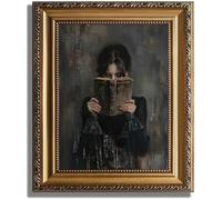 ASTRDECOR Gold Framed Canvas Wall Art Print, Victorian Woman Painting Picture, Vintage Portrait Oil Painting Wall Decor, Moody Reading Nook Painting for Bedroom Bathroom Wall Art, Dark Academia Decor