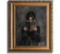 ASTRDECOR Gold Framed Canvas Wall Art Print, Victorian Woman Painting Picture, Vintage Portrait Oil Painting Wall Decor, Moody Reading Nook Painting for Bedroom Bathroom Wall Art, Dark Academia Decor