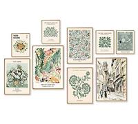 ASTRDECOR Sage Green Wall Art Prints Eclectic Decor, 9 PCS Sage Green Wall Decor Aesthetic, Green Matisse Wall Art Exhibition Poster Set, Bathroom, Hallway- Unframed