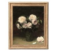 ASTRDECOR Vintage Floral Wall Art 8x10, Dark Moody Rose Artwork with Rustic Wood-Look Frame, Small Vintage Flower Print for Bathroom, Nursery, Bedroom, or Office Decor (Framed)