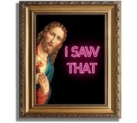 ASTRDECOR Vintage Gold Framed Funny Jesus I Saw That Canvas Wall Art Prints, Vintage Jesus Portrait & Modern Aesthetic Wall Decor, Funny Artwork for Bathroom Living Room Bedroom Decoration - 9''x12''