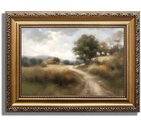 ASTRDECOR Vintage Gold Framed Wall Art Prints, Landscape Paintings Canvas Wall Art for Bedroom, Vintage Field Country Nature Wall Art, Hills Path Green Pictures Farmhouse Wall Decor Living Room