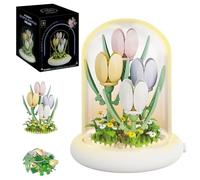 Astrevo Flower Building Blocks Set with LED Lighting, Rose Bouquet with Dustproof Dome and Base, Micro Flower Building Blocks, Gifts for Girls, Mum, Girlfriend