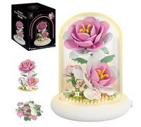 Astrevo Flower Building Blocks Set with LED Lighting, Rose Bouquet with Dustproof Dome and Base, Micro Flower Building Blocks, Gifts for Girls, Mum, Girlfriend