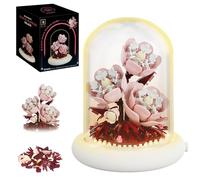 Astrevo Flower Building Blocks Set with LED Lighting, Rose Bouquet with Dustproof Dome and Base, Micro Flower Building Blocks, Gifts for Girls, Mum, Girlfriend