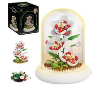 Astrevo Flower Building Blocks Set with LED Lighting, Rose Bouquet with Dustproof Dome and Base, Micro Flower Building Blocks, Gifts for Girls, Mum, Girlfriend