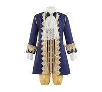ASTRICOS Historical Baroque Men's Court Suit, 18th Century Noble Costume, Navy Blue and Gold Gothic Uniform (XXL)