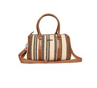 ASTRID Cream & Brown Womens Mini Duffle Bag, Cream And Blue Striped, Handbag, Cream And Blue Striped, Handbag, Cream And Blue Striped, Handbag