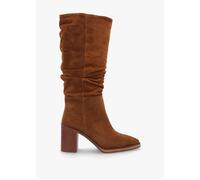 Astrid Tan Suede Rouched Block Heel Knee Boots - Tan Suede / 36