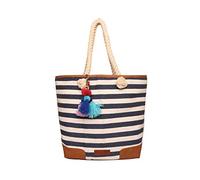 ASTRID Womens Shoulder Bag With Rope Handle And Beautiful Tassel, Classic Blue Striped