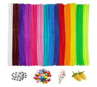 Astriva 600 PCS Pipe Cleaners for Craft Flowers, 400 Long Pipecleaners with 100 Movable Eyes & 100 Pompoms for Crafting, Colourful Pipe Cleaner Green Pink Yellow Red Blue Pastel Black