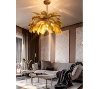 AstrizLamp Feather Chandelier, Camel Fluffy Lampshade Modern LED Pendant Light 6-Lights 4500K, Naturel Feather Ceiling Light, for Living Room Bedroom Kids Room Home Creative Decor, φ-65cm