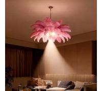 AstrizLamp Feather Pendant Light, φ-65cm Pink Fluffy Lampshade 4500K LED Ceiling Spotlight Modern Naturel Feather Chandelier for Living Room, Bedroom, Restaurant