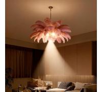 AstrizLamp Feather Pendant Light, φ-85cm Bean Paste Colour Fluffy Lampshade 4500K LED Ceiling Spotlight Modern Naturel Feather Chandelier for Living Room, Bedroom, Restaurant