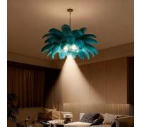 AstrizLamp Feather Pendant Light, φ-85cm Blue Fluffy Lampshade 4500K LED Ceiling Spotlight Modern Naturel Feather Chandelier for Living Room, Bedroom, Restaurant