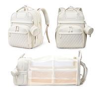 Astro alan Diaper Bag with Changing Station, Waterproof 3 in 1 Diaper Backpack with Foldable Changing Pad, Large Travel Backpack for Mom & Dad, Shower Gift for Baby Girl & Boy, White