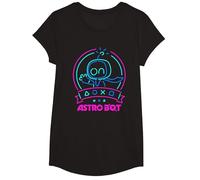 Astro Bot Neon Waving Character with Icons Video Game T-Shirt, Girls, Black, Medium