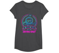 Astro Bot Neon Waving Character with Icons Video Game T-Shirt, Girls, Dark Heather Grey, Small