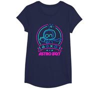 Astro Bot Neon Waving Character with Icons Video Game T-Shirt, Girls, Navy Blue, X-Small