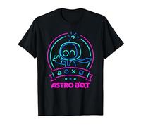 Astro Bot Neon Waving Character with Icons Video Game T-Shirt, Men, Black, Large