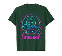 Astro Bot Neon Waving Character with Icons Video Game T-Shirt, Men, Dark Green, X-Large
