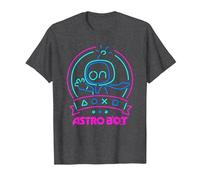 Astro Bot Neon Waving Character with Icons Video Game T-Shirt, Men, Dark Heather Grey, Small