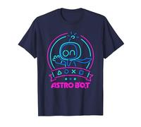 Astro Bot Neon Waving Character with Icons Video Game T-Shirt, Men, Navy Blue, X-Large